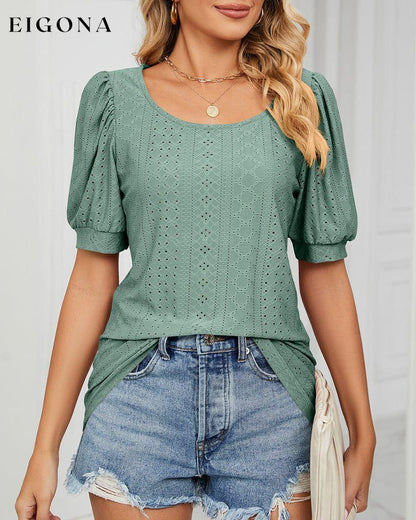 Solid Color T-shirt with Short Sleeves Green 23BF clothes Short Sleeve Tops T-shirts Tops/Blouses