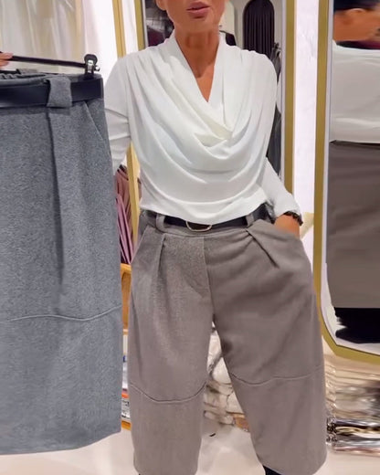 Cropped Wide-Leg Solid Color Pant