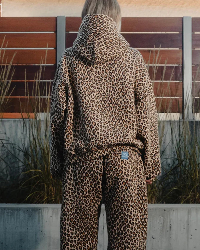 Casual leopard print pocket hoodie 2024 f/w hoodies