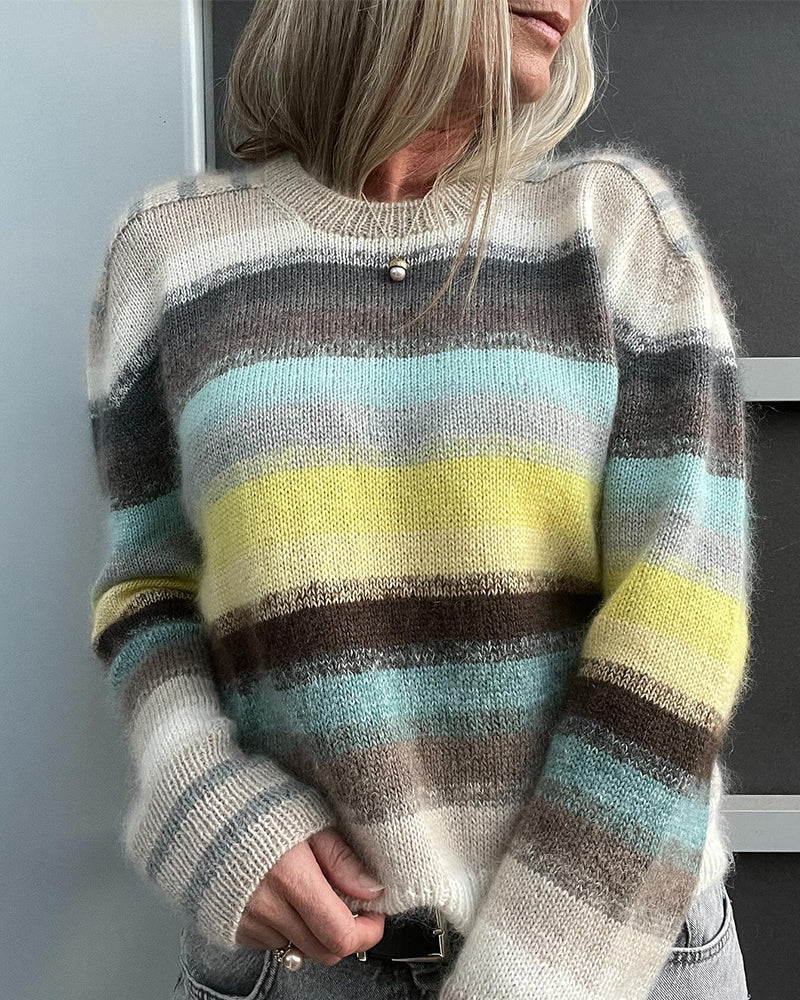 Round neck contrast striped pullover sweater 2024 f/w pullovers