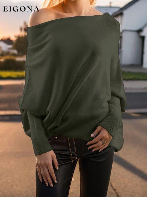 Texture Round Neck Long Sleeve Sweater Army Green One Size clothes Ship From Overseas Y.X