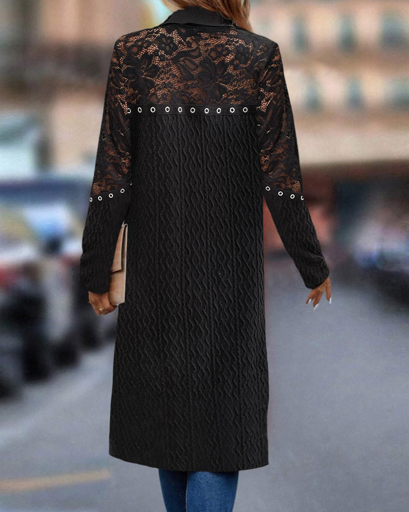 Elegant lace hollow solid color coat 2024 f/w coats