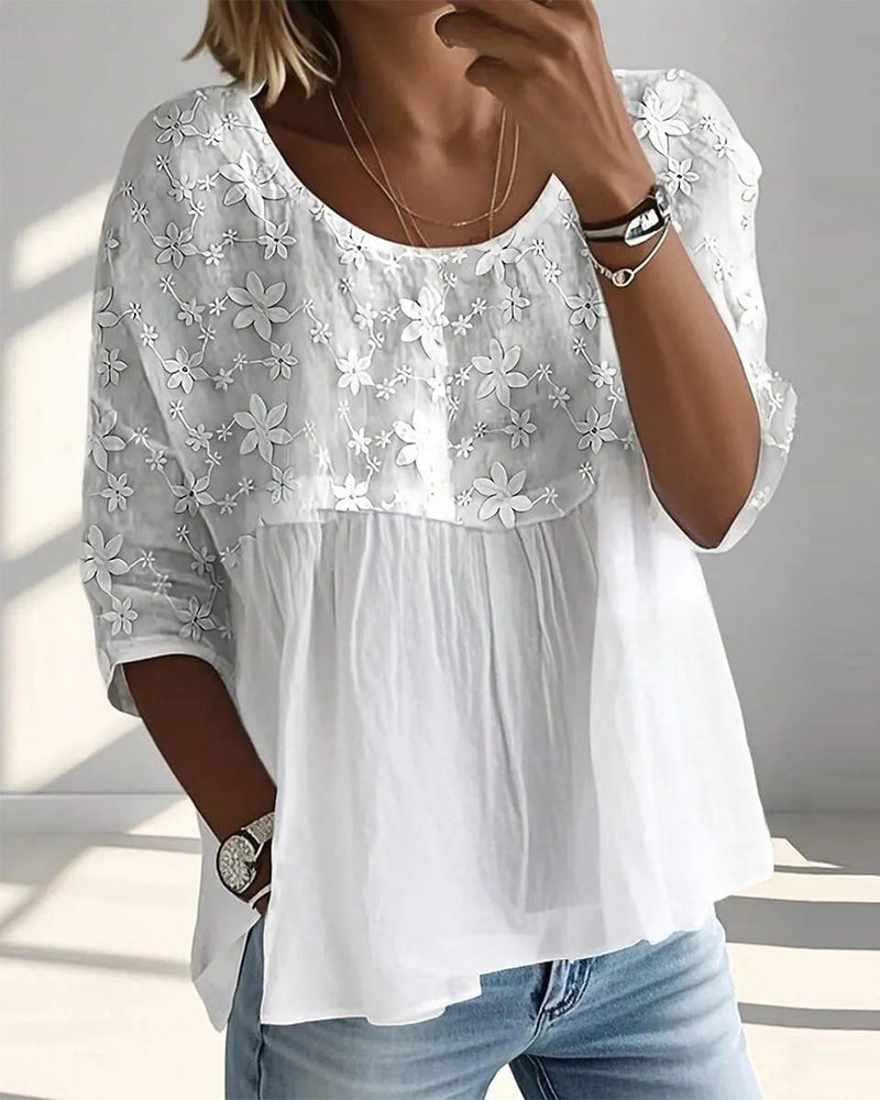 Half Sleeve Round Neck Lace Top