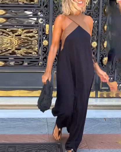 Elegantes Kleid mit überkreuztem Rücken und Kontrastfarbe