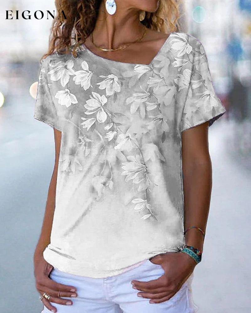 V-neck T shirt with Floral Print 23BF clothes Short Sleeve Tops T-shirts Tops/Blouses