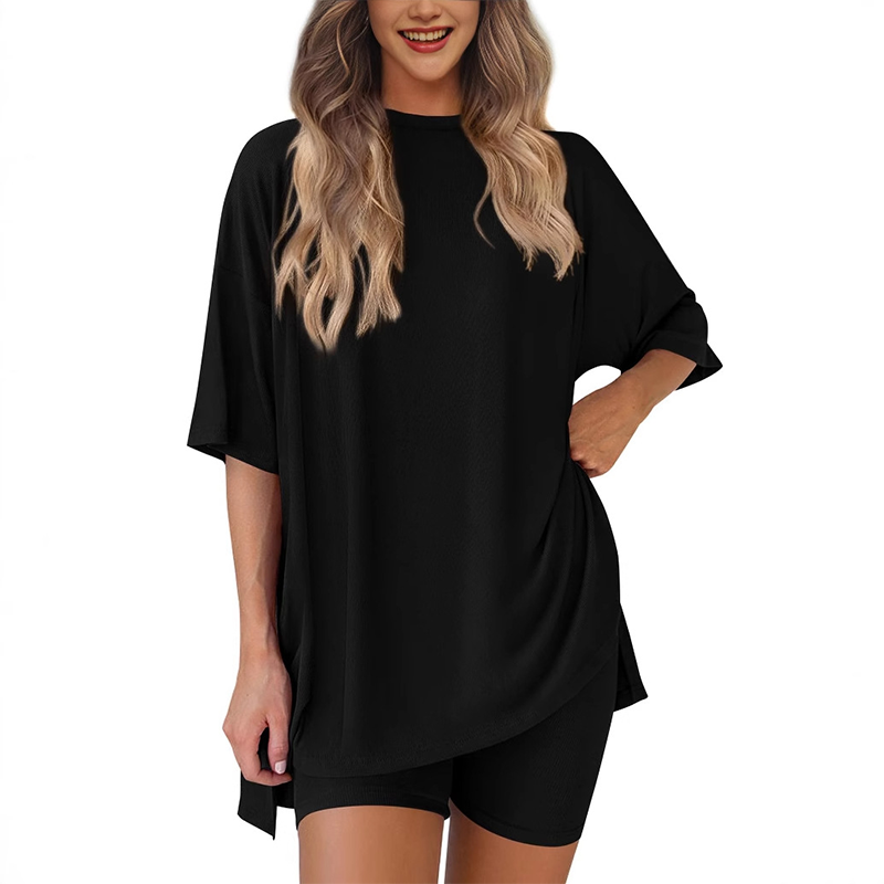 Relaxed Fit Solid Color Casual Set