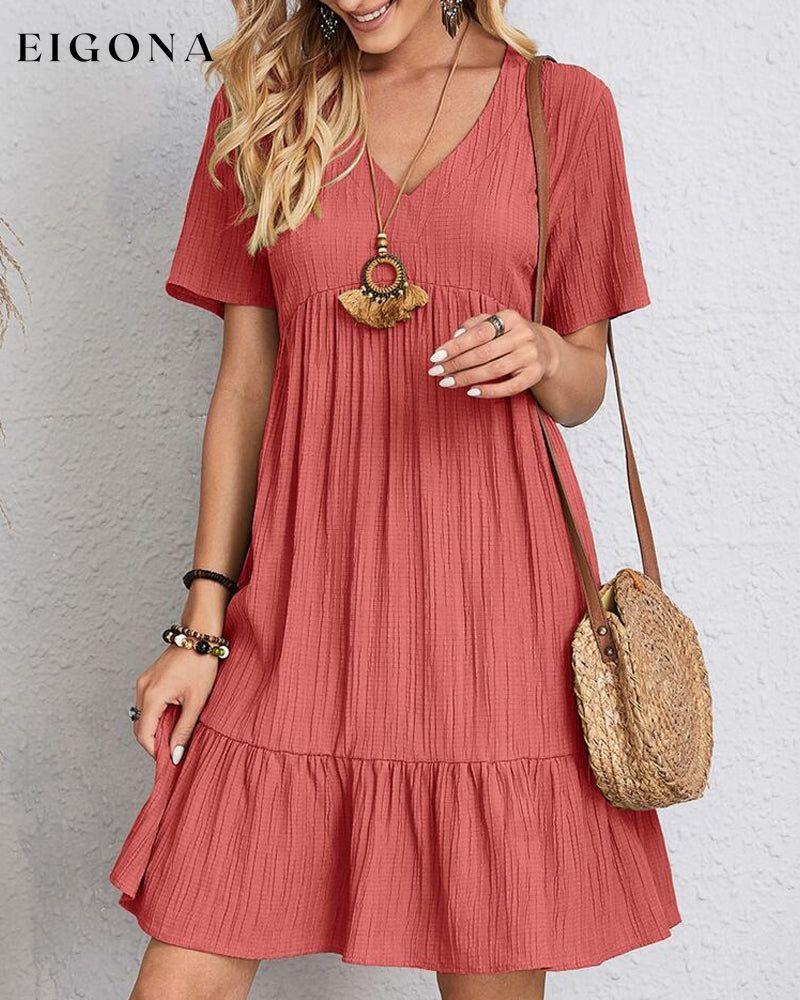 Solid Color Dress with Short Sleeves Red 23BF Casual Dresses Clothes Dresses SALE Summer