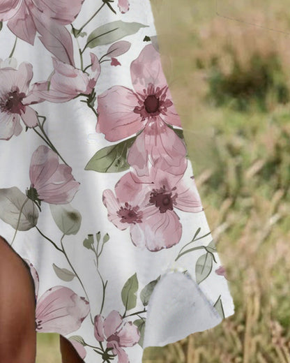 Lässiges bedrucktes Kleid mit Rundhalsausschnitt