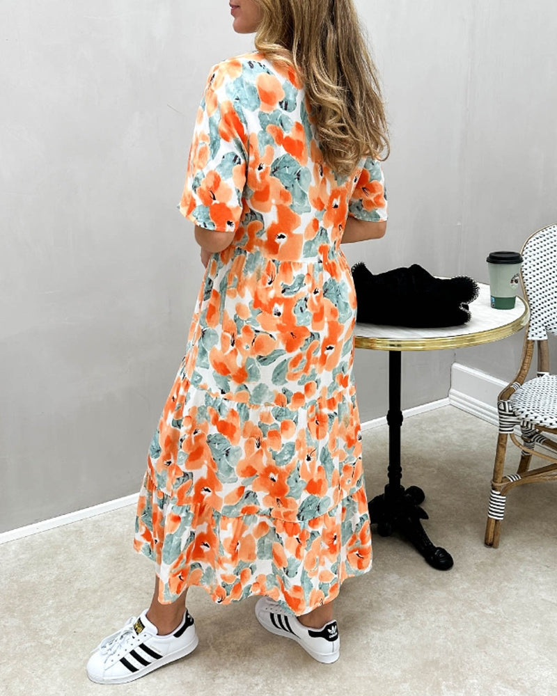 Floral print half-sleeve paneled elegant dress casual dresses spring summer vacation dresses