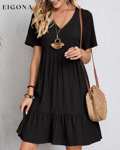 Solid Color Dress with Short Sleeves Black 23BF Casual Dresses Clothes Dresses SALE Summer