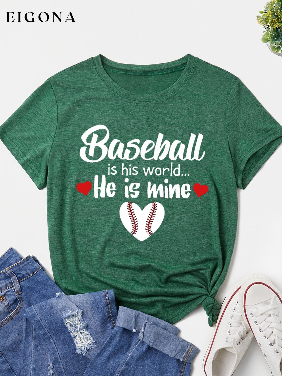 Women's Baseball Is His World He Is Mine Casual Tee ball print