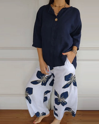 Lässiges Hosenset mit Rundhalsausschnitt und Print