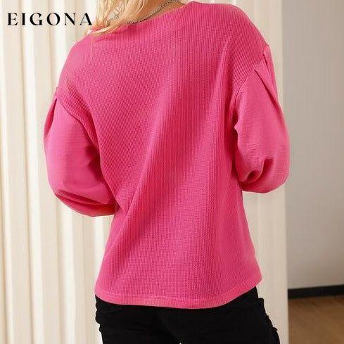 Waffle -Knit V-Neck Long Sleeve Blouse clothes long sleeve top Ship From Overseas shirt shirts SYNZ top tops