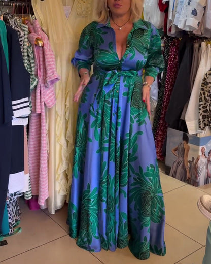 Abito a trapezio con scollo a V e maniche lunghe