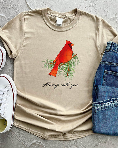 Always With You Cardinal bird print casual T-shirt 2024 f/w cute animals summer t-shirts