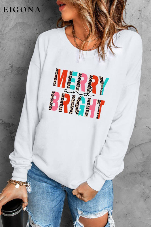 MERRY AND BRIGHT Graphic Sweatshirt White Christmas sweater clothes Ship From Overseas SYNZ