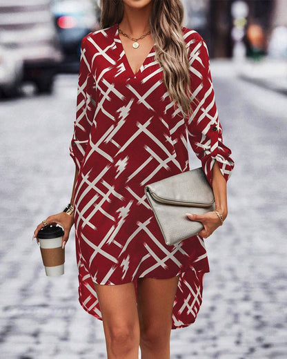 Long sleeve v neck printed dress 202466 casual dresses spring summer