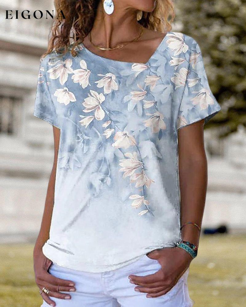 V-neck T shirt with Floral Print Blue 23BF clothes Short Sleeve Tops T-shirts Tops/Blouses