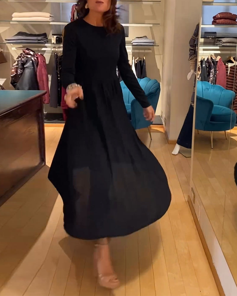 Solid Round Neck Fashionable Dress
