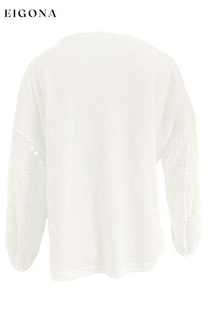 Openwork Dropped Shoulder Boat Neck Blouse blouse clothes long sleeve shirts long sleeve top Romantichut Ship From Overseas Shipping Delay 09/29/2023 - 10/04/2023 top tops trend