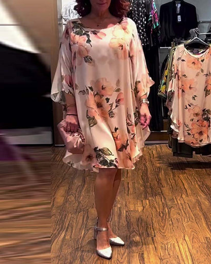 Bedrucktes Kleid mit Fledermausärmeln