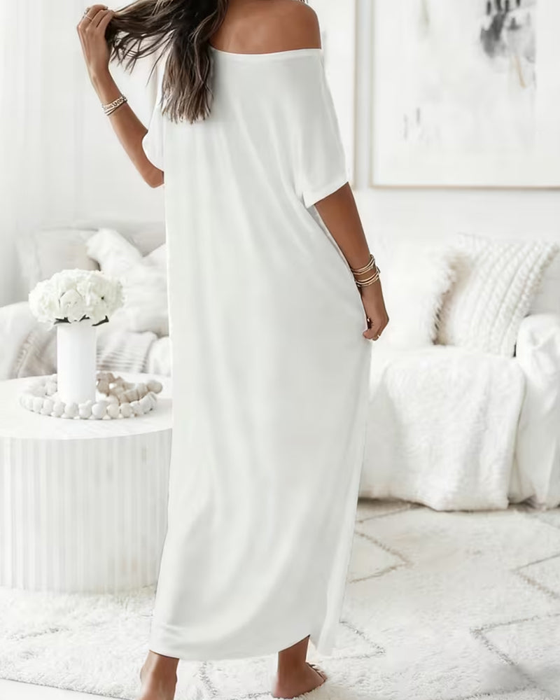 Solid-Color Long Casual Dress