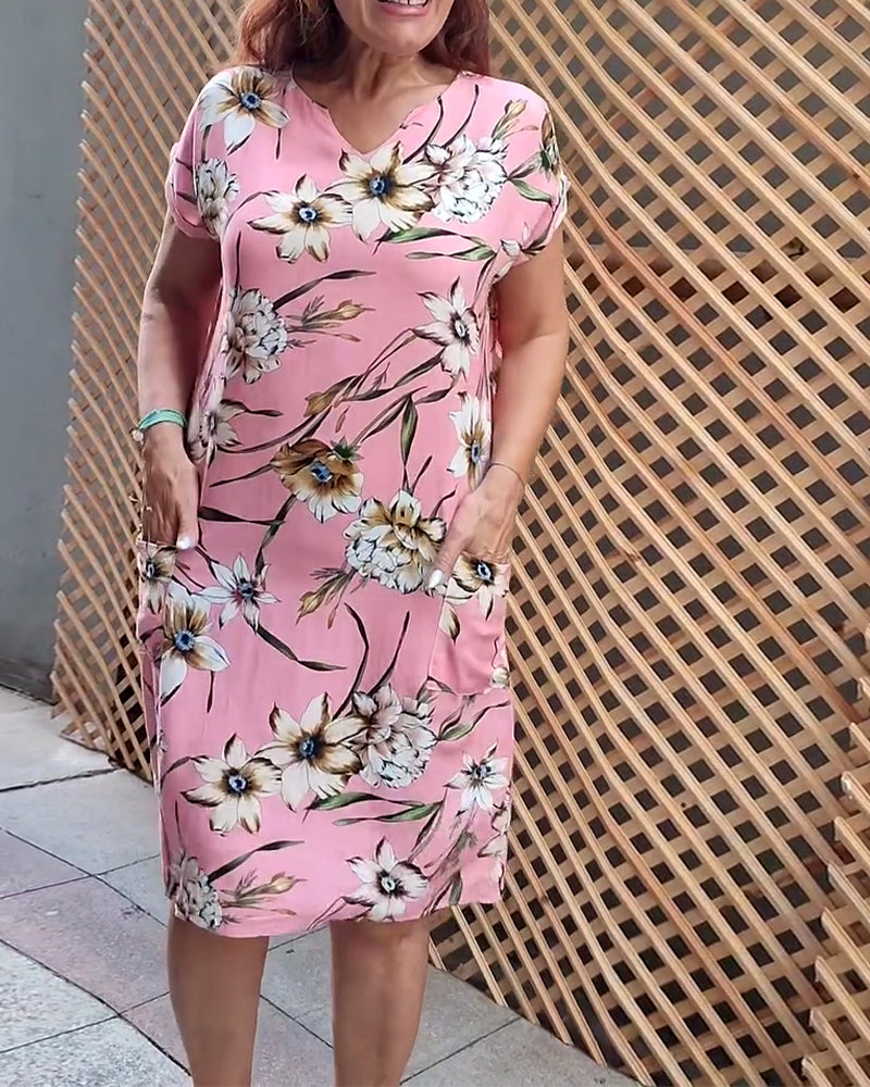 Floral print V-neck short-sleeved dress casual dresses summer