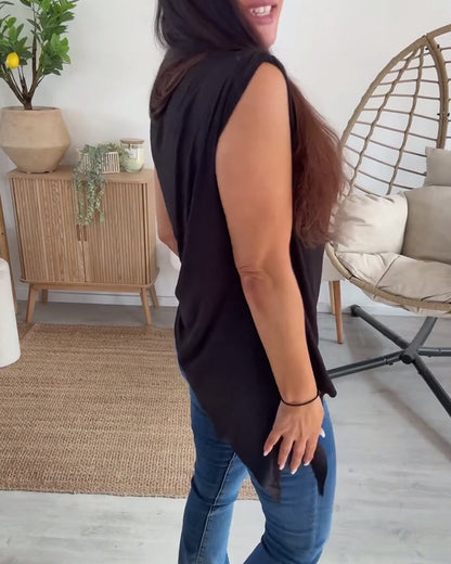 Shell Decor Asymmetric Sleeveless Tank Top