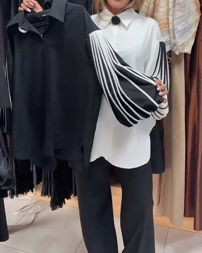 Contrast Line Long-Sleeved Shirt