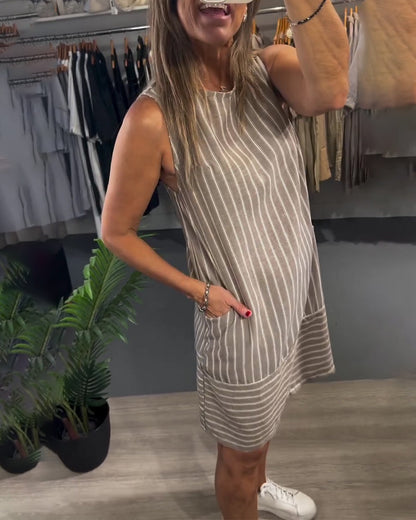 Sleeveless Pocket Striped Dress