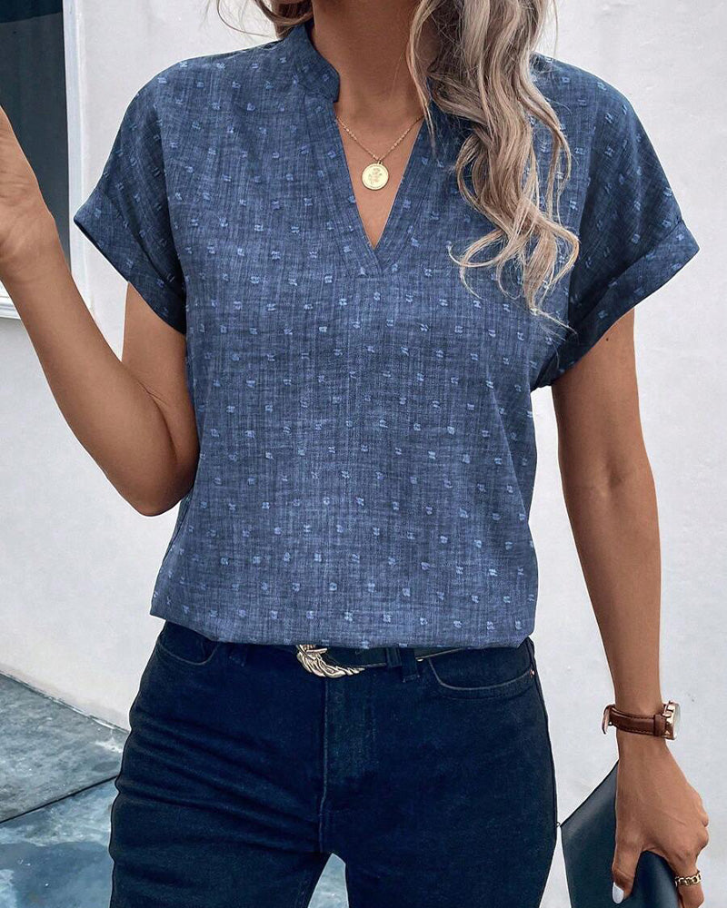 Bedruckte Kurzarmbluse mit V-Ausschnitt