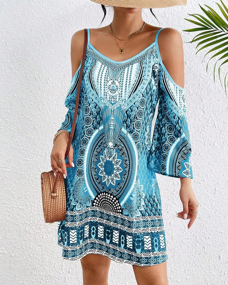 Strapless Off-the-shoulder Printed Shift Dress