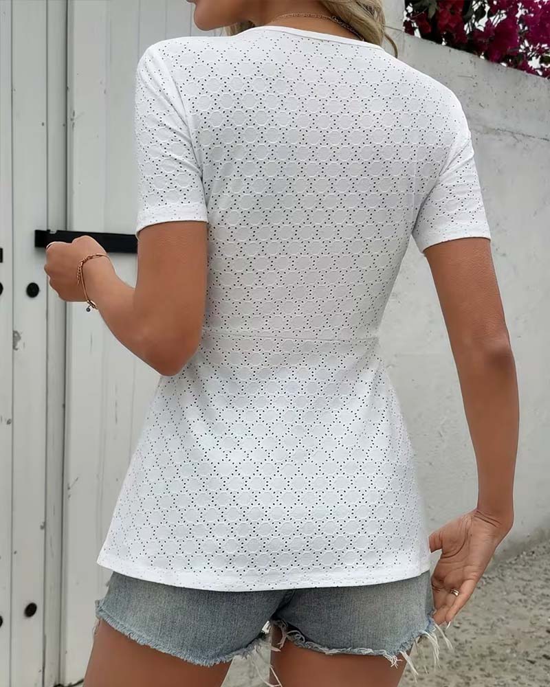 V-neck Twisted Waist Short Sleeve T-shirt
