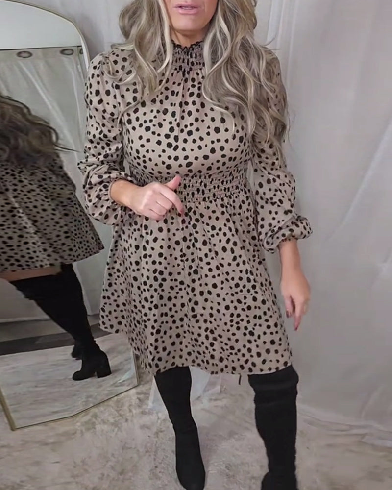 Polka dot print lantern sleeve elegant dress 2024 f/w casual dresses spring