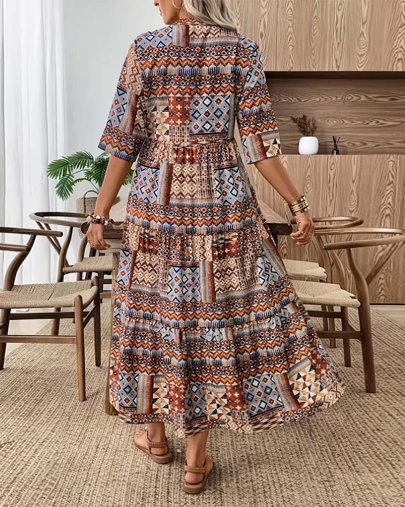 Ethnic Geometric Print Long Dress