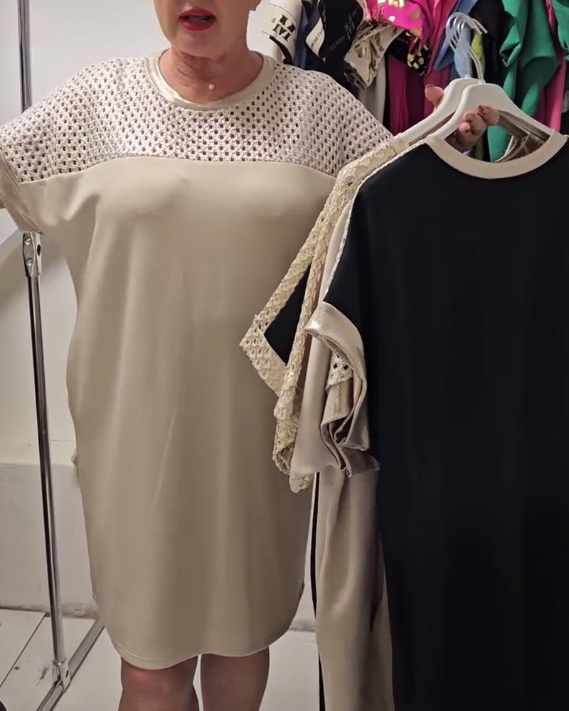 Modisches, lässiges Kleid mit Rundhalsausschnitt