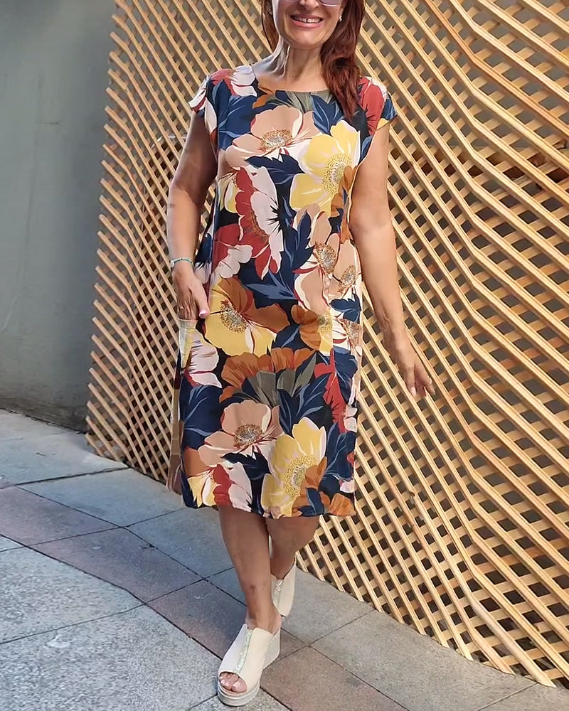 Colorful floral print raglan pocket dress casual dresses spring summer