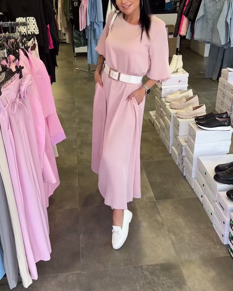 Einfarbiges Kleid mit Laternenärmeln