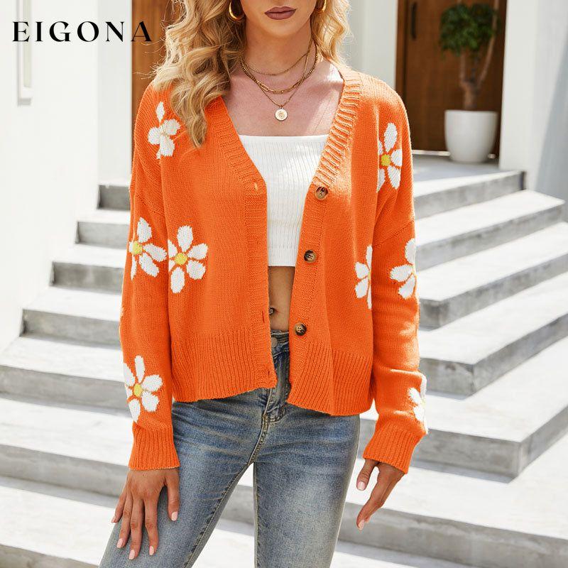 Casual Floral Knitted Cardigan Orange best Best Sellings cardigan cardigans clothes Sale tops Topseller