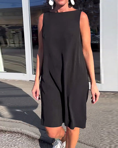 Ärmelloses, einfarbiges Etuikleid