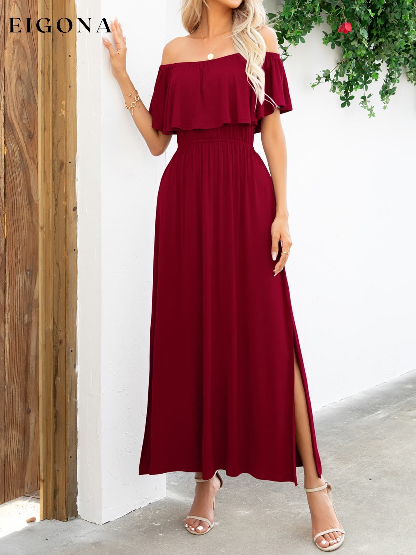 Off-Shoulder Slit Maxi Dress casual dress casual dresses clothes dress dresses maxi dress Putica Ship From Overseas Shipping Delay 09/29/2023 - 10/04/2023