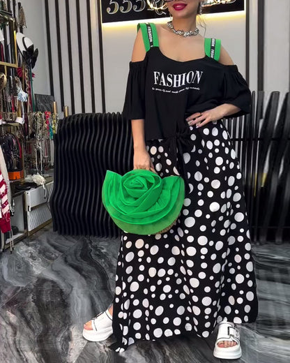 Lässiges Hosenträger-Patchworkkleid mit Punkten