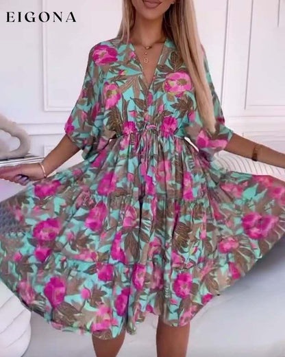 Elegant dress with drawstring ties and floral print casual dresses spring summer