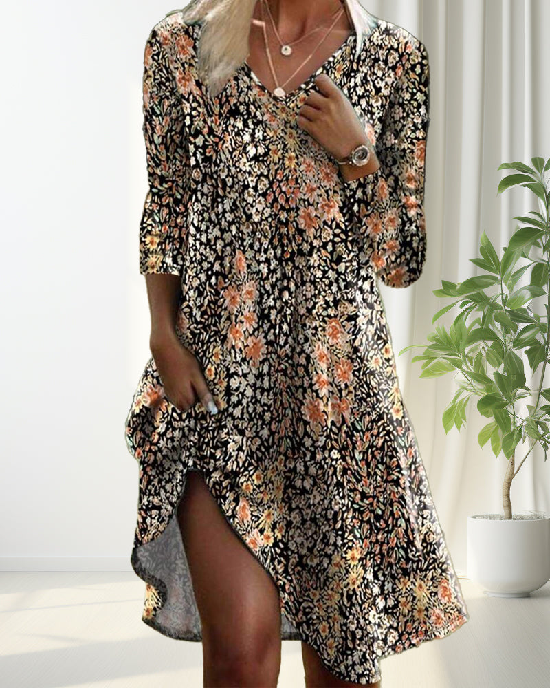 Long Sleeve Floral Elegant Dress