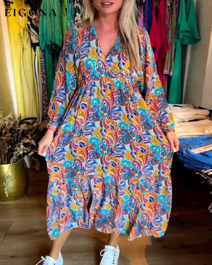 Colorful paisley print V-neck elegant dress casual dresses spring summer vacation dresses