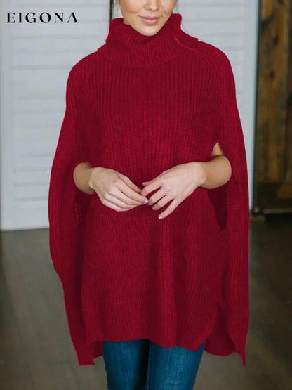 Turtleneck Slit Sleeveless Sweater Brick Red One Size A@Y@M clothes Ship From Overseas sweater sweaters Sweatshirt