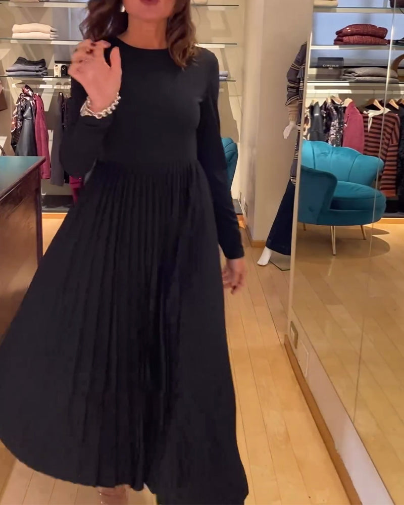 Solid Round Neck Fashionable Dress