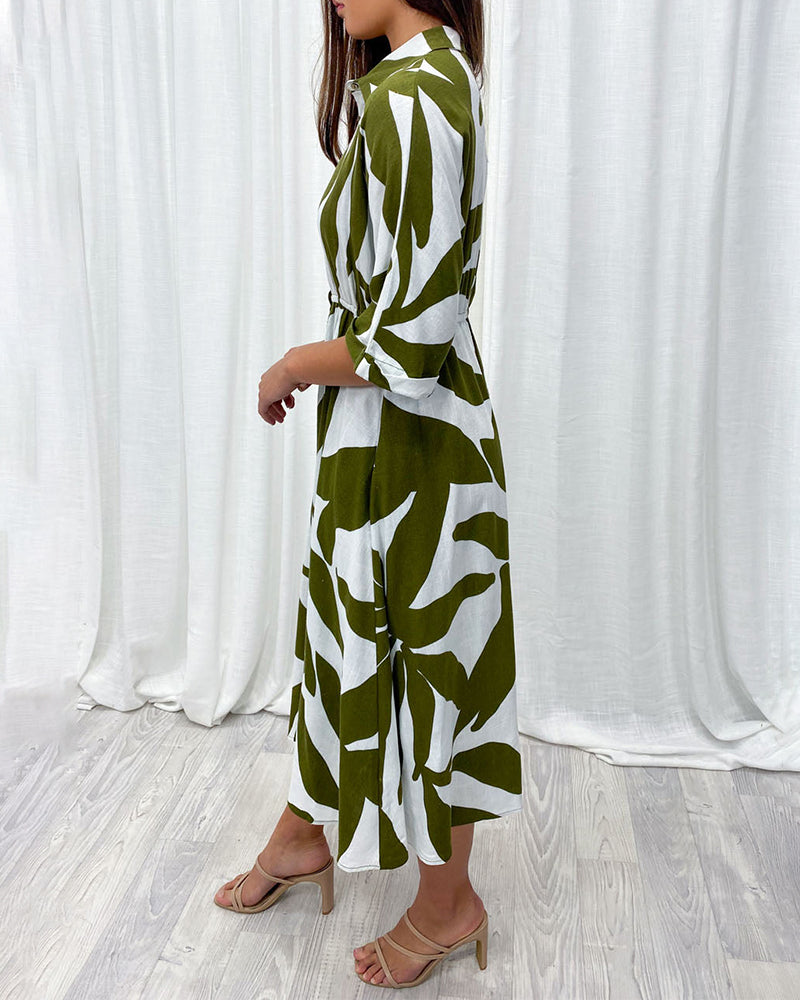 Lapel leaf print casual dress casual dresses summer