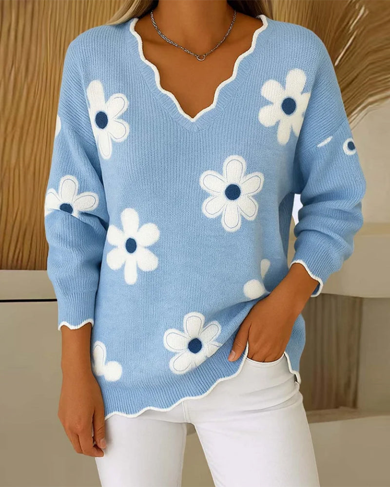 Jacquard V-Neck Fashionable Pullover