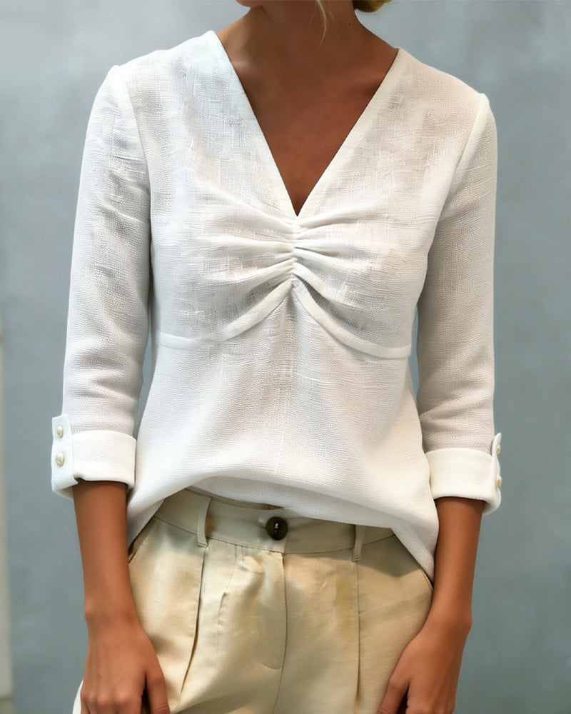 V-Neck Pleated Fashionable Top